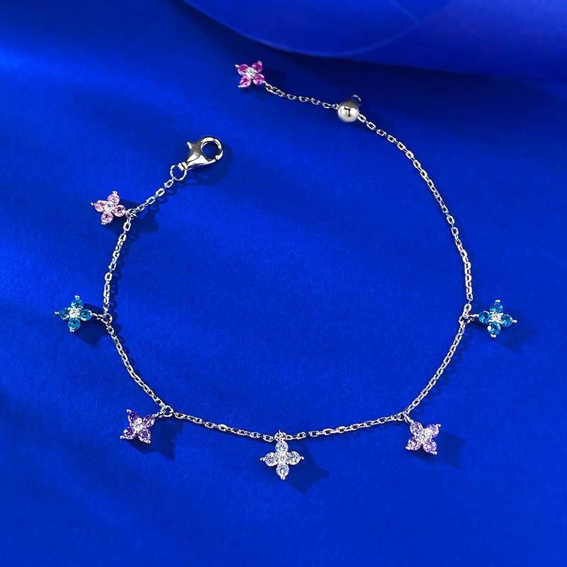 Wind-Hearted Dopamine Four-Leaf Clover Colored Diamond Bracelet Anklet Daily Wind