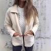 2024 Women's Mid-Length Solid Color Zipper Pocket Jacket with Turn-Down Collar