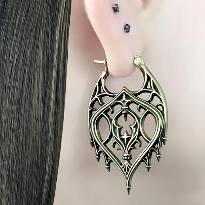 Gothic Chandelier Hoops Earrings for Women Metal Hollow Pendant Carved Court Earrings Goth Jewelry Gift