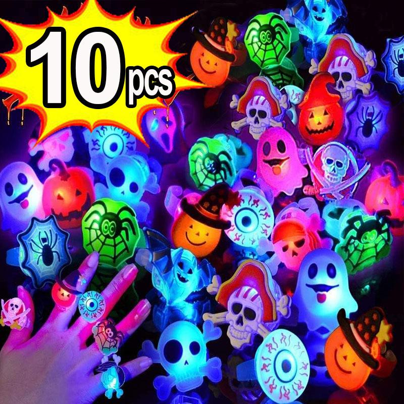

10-50PCS LED Luminous Halloween Rings Creative Pumpkin Ghost Skull Glowing in Dark Rings For Halloween Party Decoration Supplies