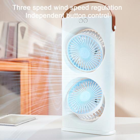 Stolní ventilátor s dvojitou hlavou a LED nočním světlem, Dobíjecí malý cirkulační ventilátor, Přenosný stolní ventilátor pro domácí kancelář, cestování