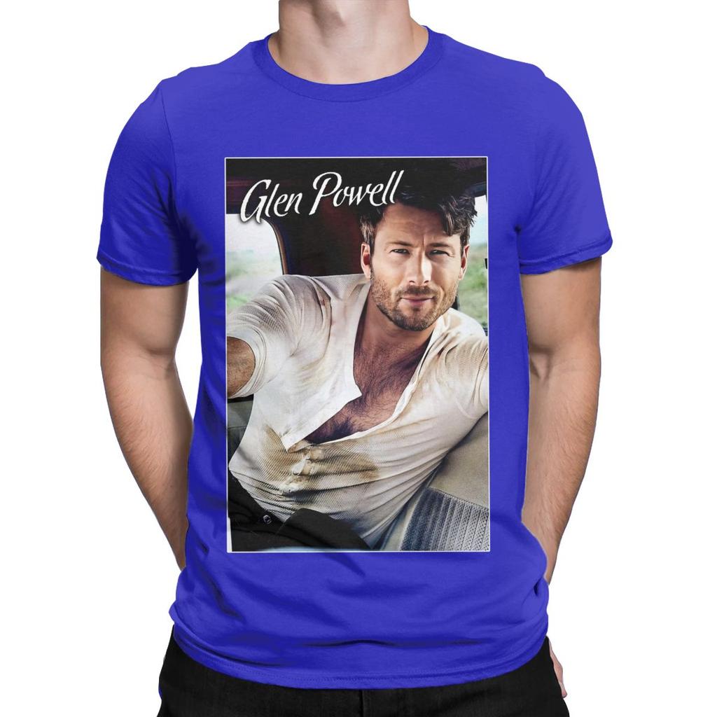 Men Glen Powell 90s Retro T Shirts Cotton Clothes Vintage Short Sleeve Crewneck Tee Shirt Classic T-Shirts