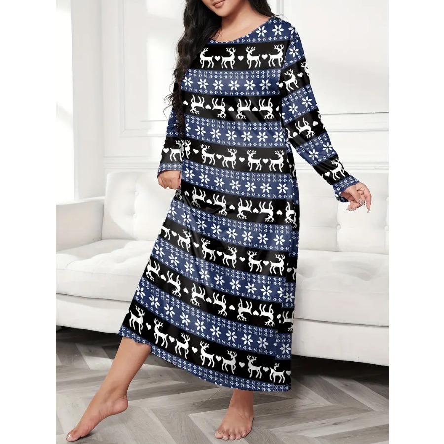 Long Sleeve Butterfly Heart Leopard Print Sleeping Dresses Casual Women Drop Shoulder Oversized Long Sleepwear Dress
