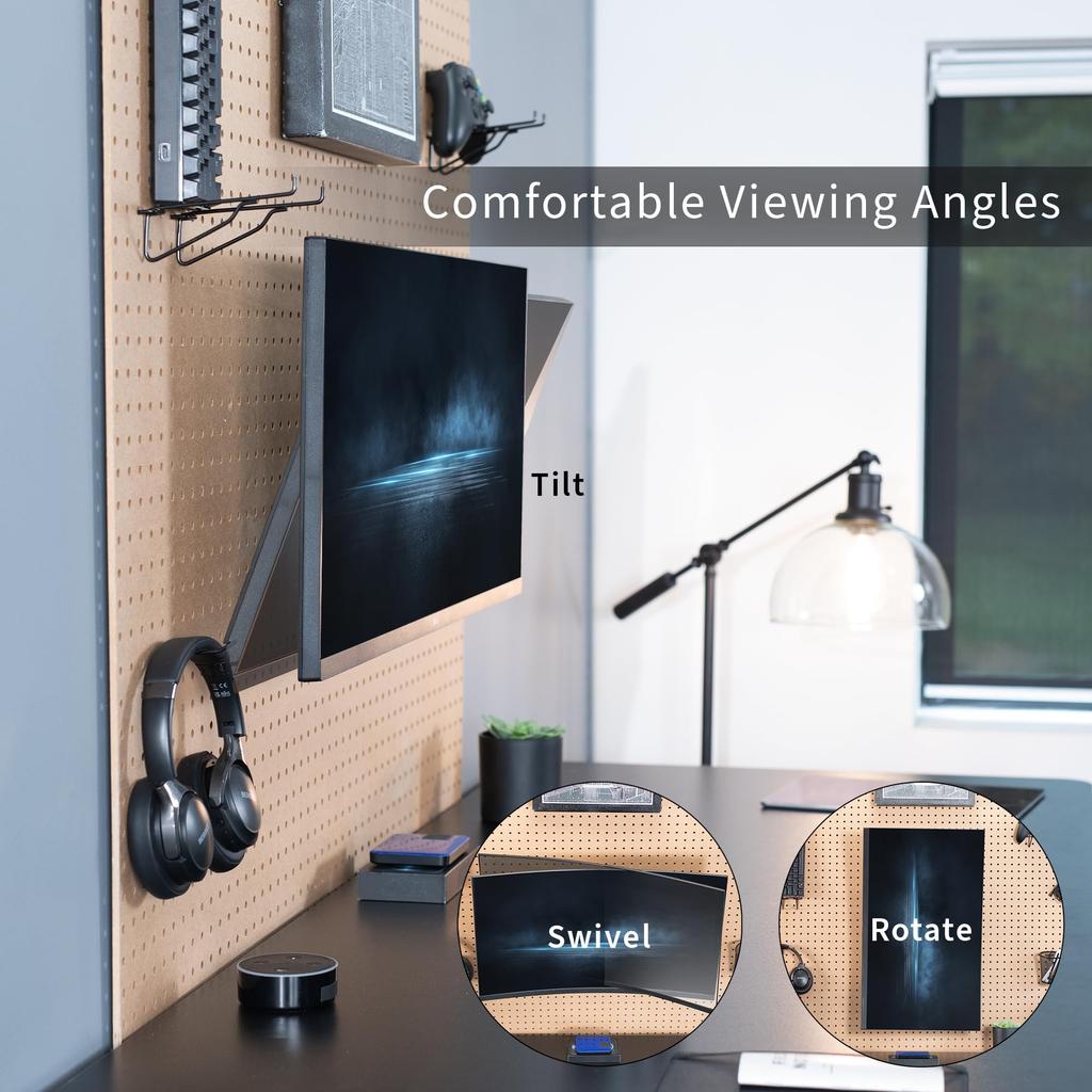 VIVO Articulating Pegboard Fits Screens Up To and Pegboards Up To Hole Single-Monitor Mount, 32" 0.25" Thick, 1" Spacing, Black, MOUNT-PB1