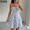 Women's Fashion Summer Spring Flower Pattern Print Sleeveless Suspenders High Waist Casual Dresses