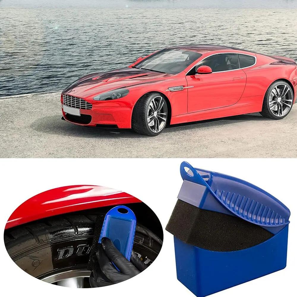 2Pcs Car Wheel Shine Sponge Set, Tire Cleaning & Waxing Pads, Rim Polishing Applicator, Detailing Contour Wipe Tools