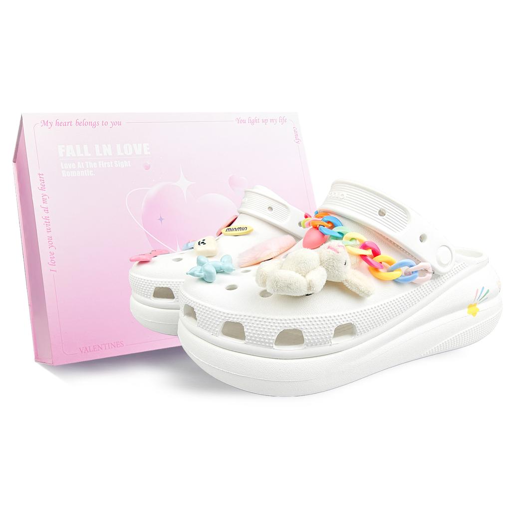 Crocs Crush Clog EVA Late Star Manual Skittles Sweet Mood Gentle Sweet and Exquisite Hole Shoes Unisex White