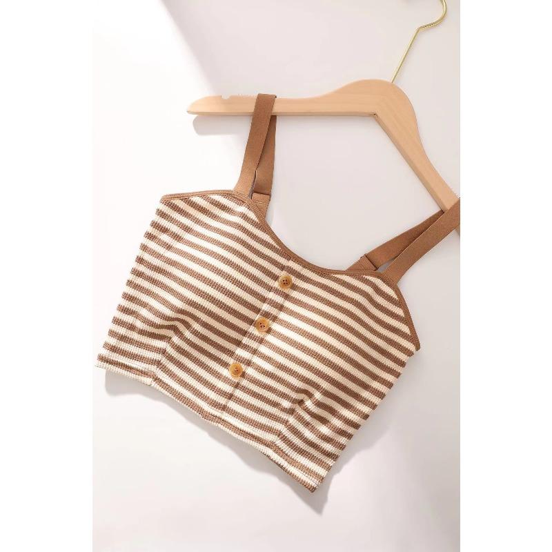 Fixed cup striped female slim slim inner top knitted one-piece with chest pad sling vest