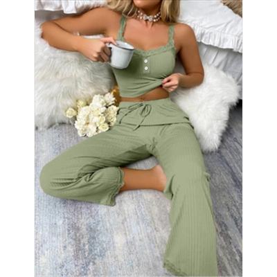 Summer Soft Comfortable Solid Color Two-piece Set Cozy Women's Pajamas