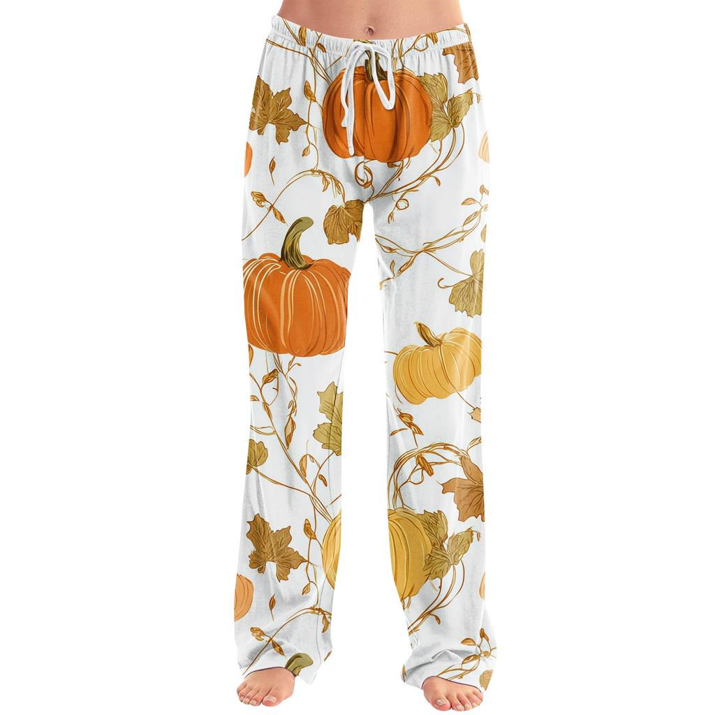 Damen Loungehose mit Kordelzug und Halloween-Print, lässig, volle Länge, entspannte Passform, Schlafanzughose für den Alltag