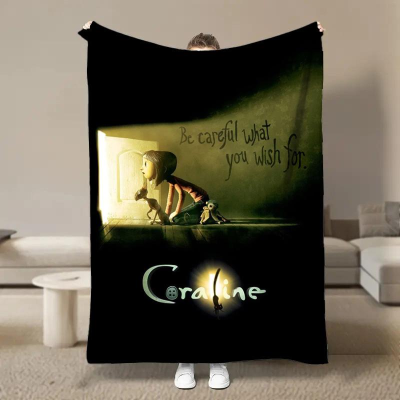 Anime Movie Coraline Card HD Cartoon Plush Blanket for Bed Sofa Soft Flannel Throw Fluffy Children Picnic Blankets Kids Gift