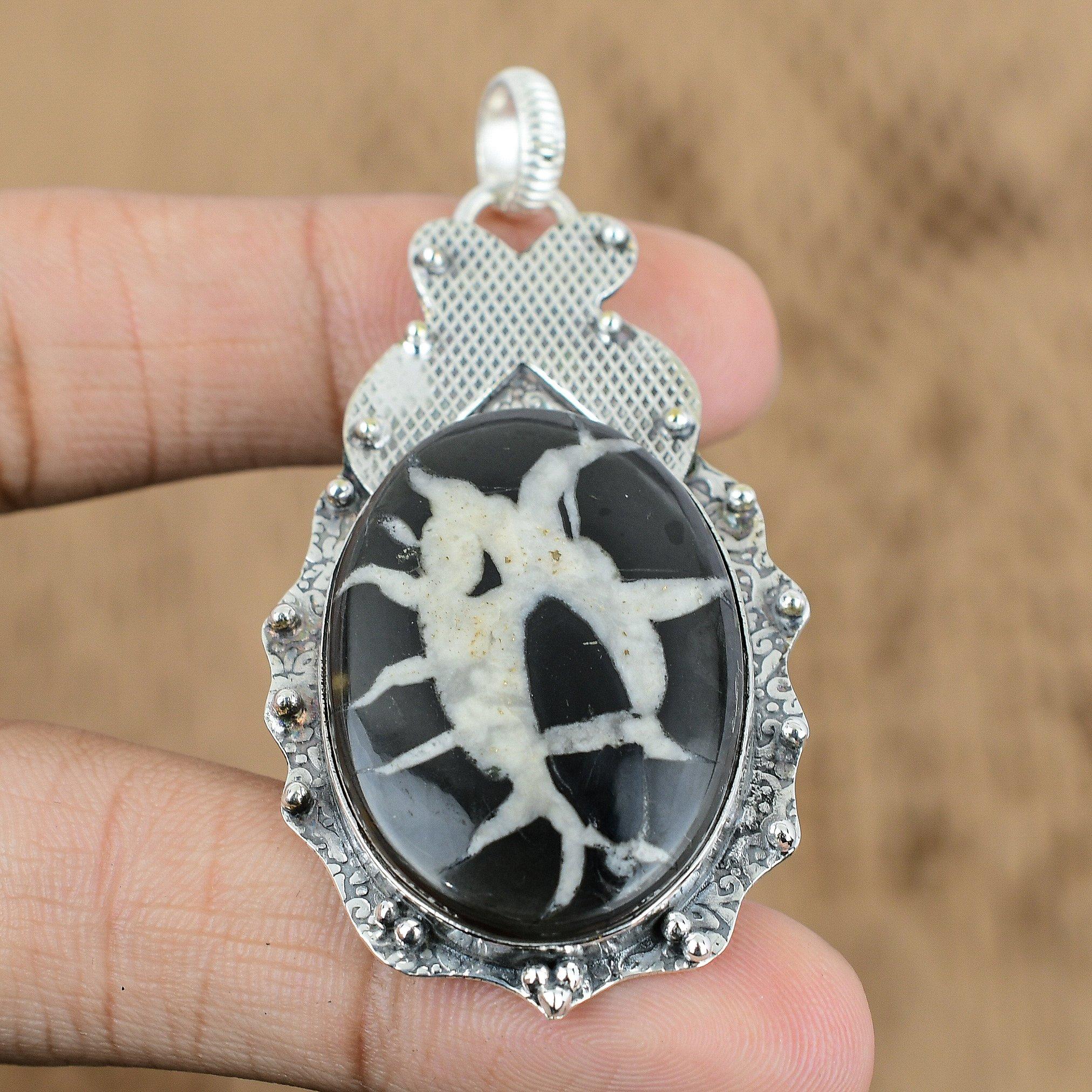 

Natural Moroccan Mud Crack Fossil Gemstone Pendant 925 Sterling Silver For Girls