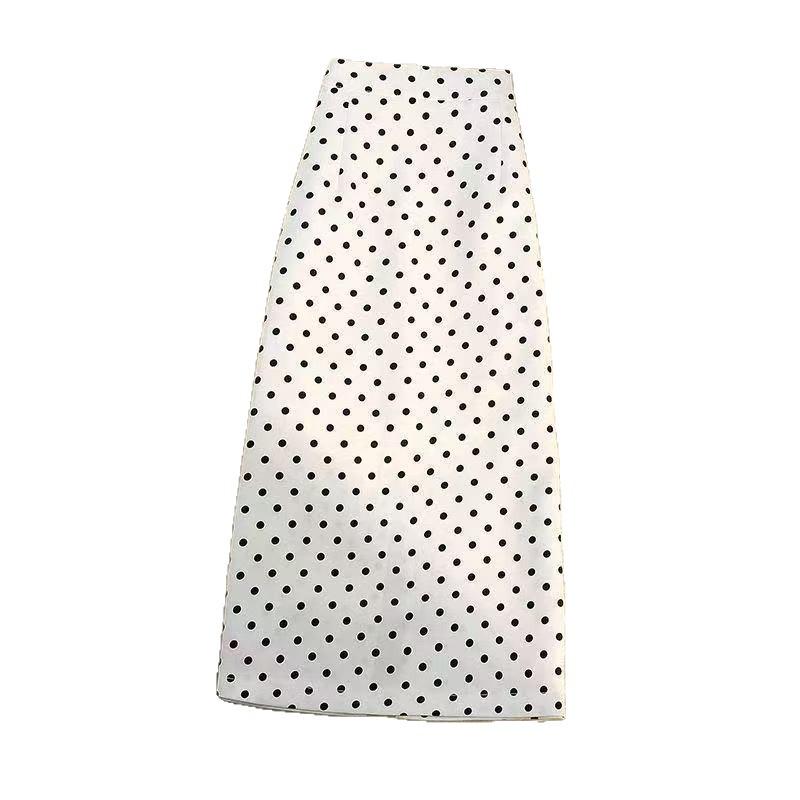Women's Plus Size Grey Dotty Bodycon Skirt – High Waist, Slimming, A-line, Casual Summer Skirt