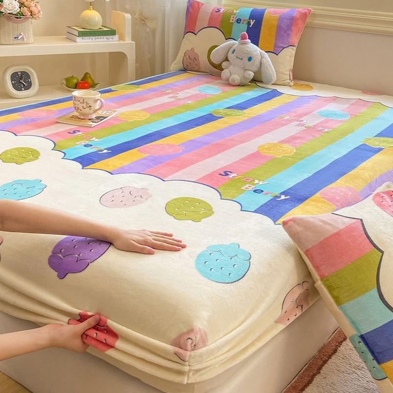 WOSTAR Couple luxury double bed fitted sheet elastic mattress protector cover 180x200 warm coral fleece winter thick bed linens