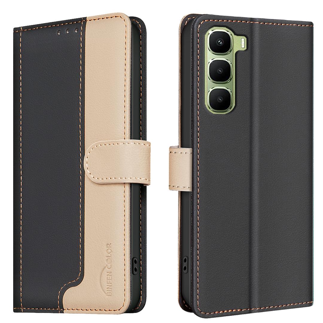 

Для Infinix Hot 60 Pro 4G Шкіряний чохол BINFEN COLOR Кольорове зшивання Гаманець із захистом RFID Підставка Чохол для телефону C