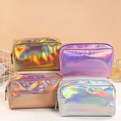 Solid Color Laser Makeup Bag Portable Travel Wash Storage Bag Fashion Large Capacity Toiletry Cosmetic Organizer Bag