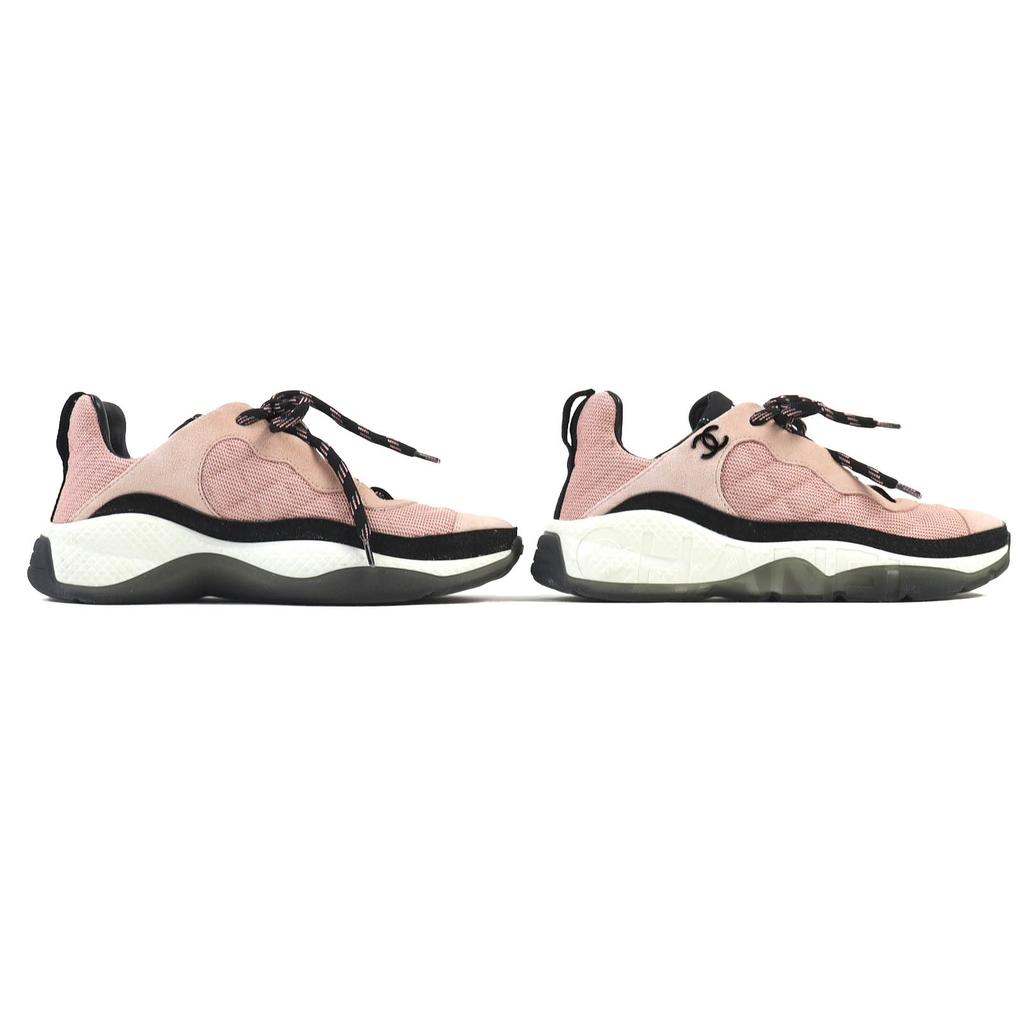 Tolle CHANEL Sneaker COCO Markenzeichen Matelassé Logo Sohle Wildleder rosa schwarz 36 G38290 Gebraucht
