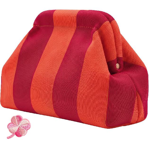 Woven Clutch Purses for Women, Summer Beach Crochet Striped Dumpling Bag Evening Handbag with Romantic Lucky Clover