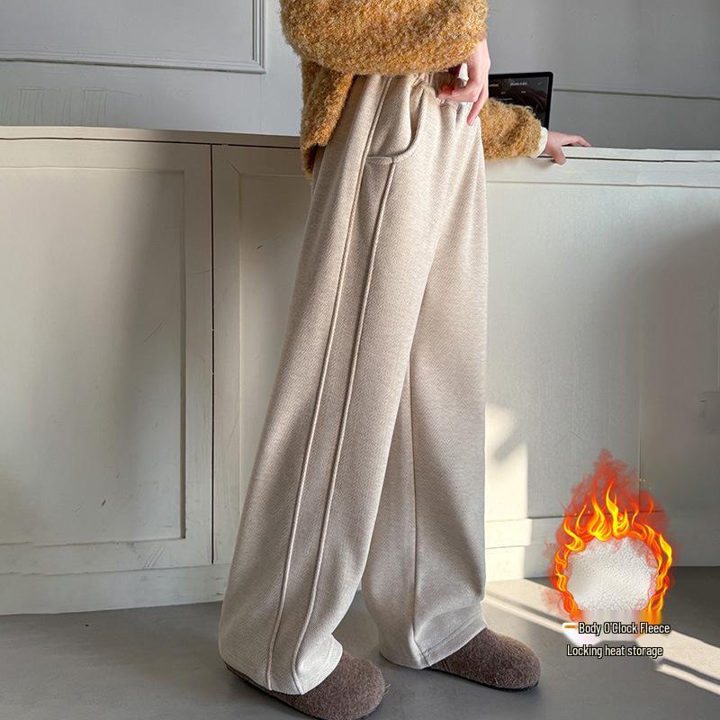 Girls' Velvet Wide-Leg Pants Winter 2025: Trendy Slim Fit, Thick Warmth, Straight-Leg Long Pants for Big Girls