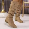 Fashion Women's Pleated Design Chunky Heeled Boots Autumn Winter Fashion Knee High Boots Women Plus Size 43 Loose Long Botas Mujer 2025