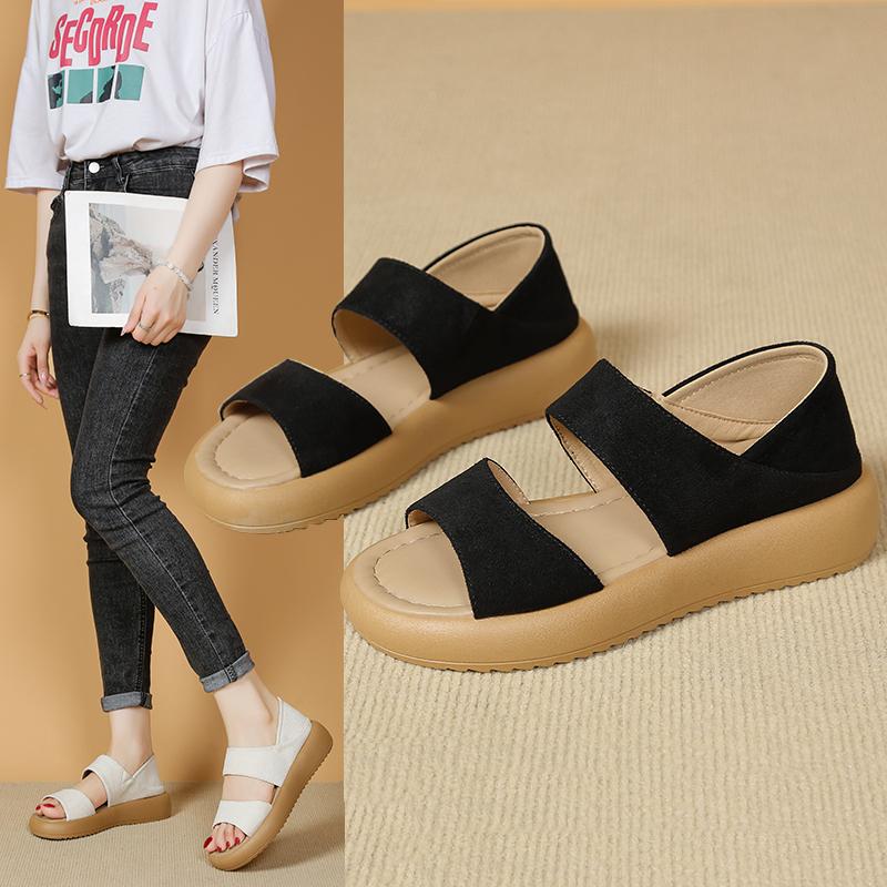 Summer Sandals For Women Spring New Flat Roman Shoes Beach Sandals Soft Sole Large Size Flower Sandals For Women Platform