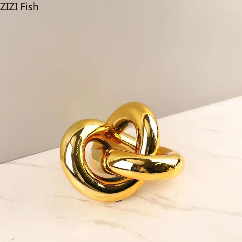 Wrapping Knots Artwork Gold-plated Geometry Knot Ornaments Desk Decoration Modern Geometric Resin Crafts Room Aesthetic Decor