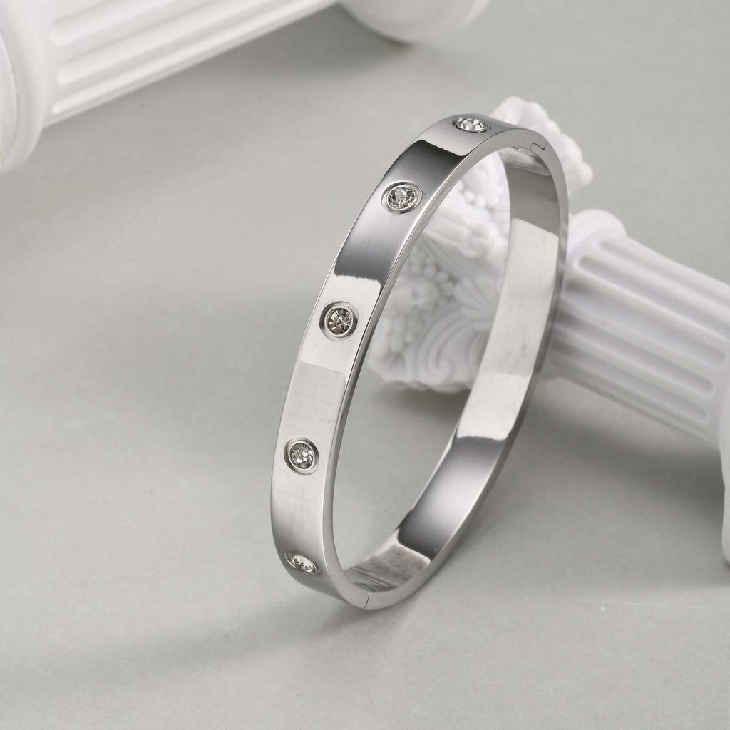 Luxurious Cubic Zircon Openable Bracelet for Women ,Stainless Steel Round Bangle Bracelets,Charm Jewelry Gifts