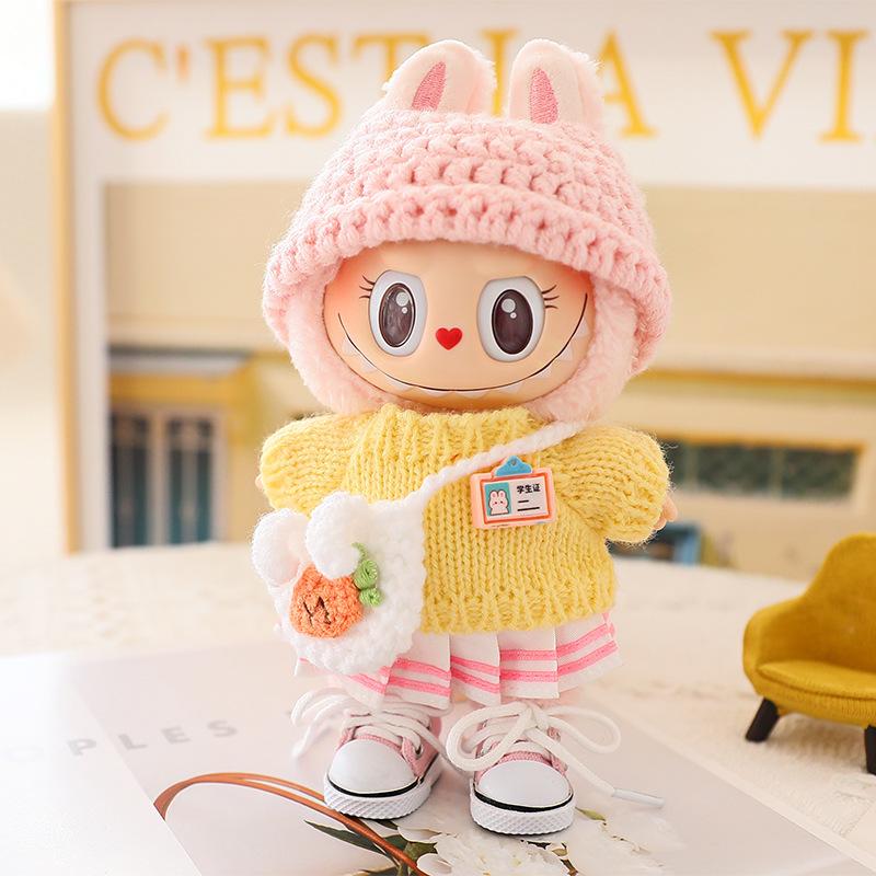 (No Doll) LABUBU Sitz Party Doll Costume Labubu Macaron 2nd Generation Sitting Vinyl Doll Woolen Set Hat Shoes