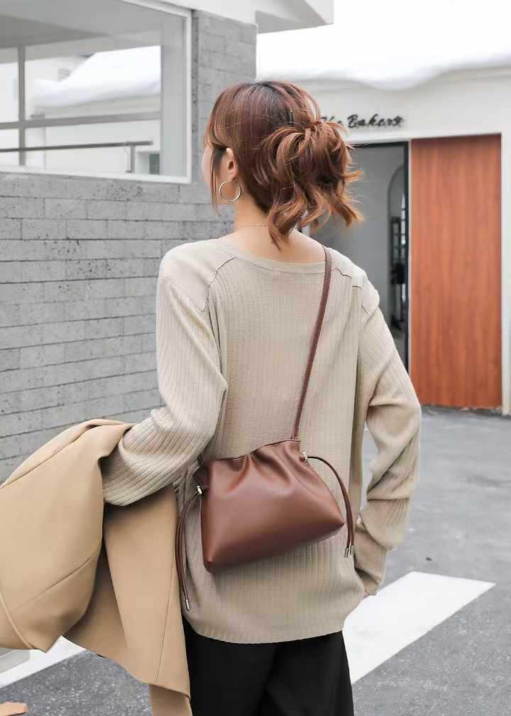 Women's Genuine Leather Cloud Crossbody and Single Shoulder Drawstring Lucky Bag