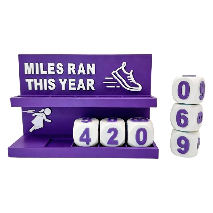 Motivational Tool Runner Fitness Enthusiasts Running Mileage Counter with Digital Cubes Annual Running Goal Setter Gift фиолетовый