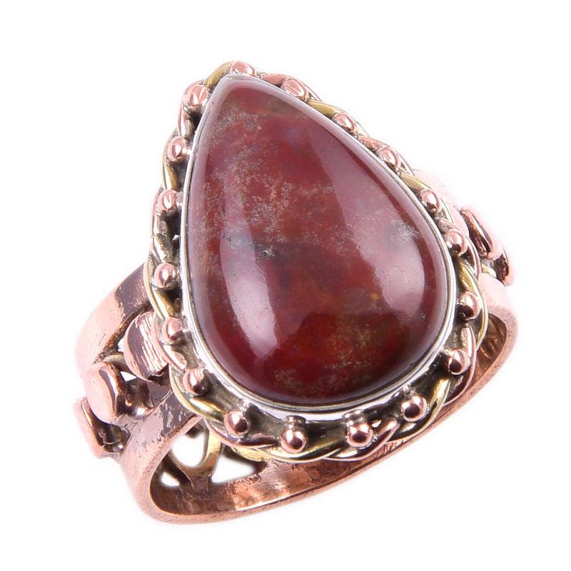 Natural Bloodstone Gemstone 925 Sterling Silver Jewelry Two Tone Ring S.8.5 C1A89
