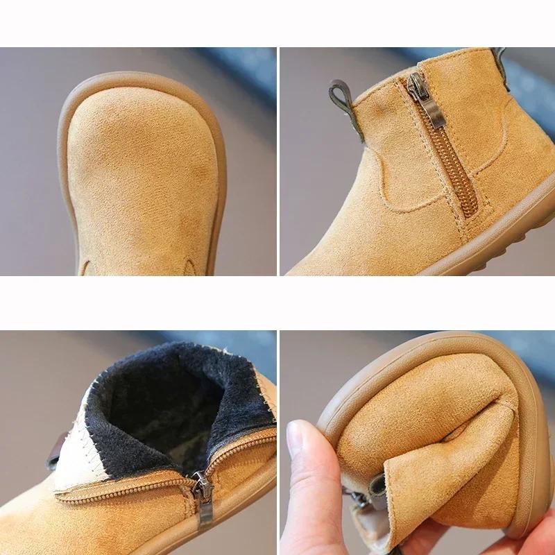Stivali da bambina e da bambino in autunno e inverno, in pelle scamosciata, per bambini, scarpe casual, antiscivolo, per esterni, stivaletti in peluche per bambini
