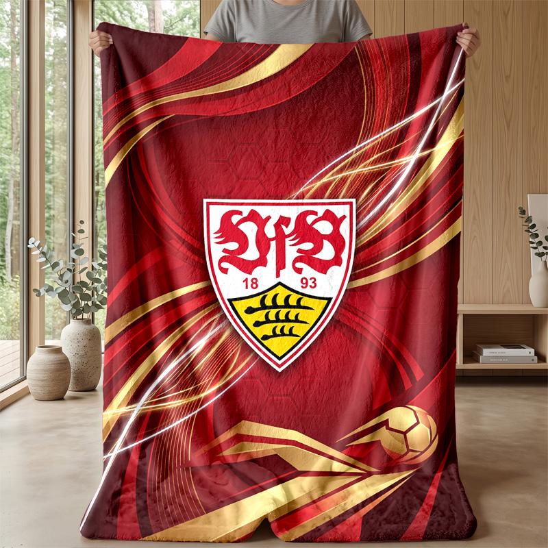 VfB Stuttgart Football Print Flannel Blanket, Soft Warm Lightweight Throw Blanket for Sofa Bed Camping