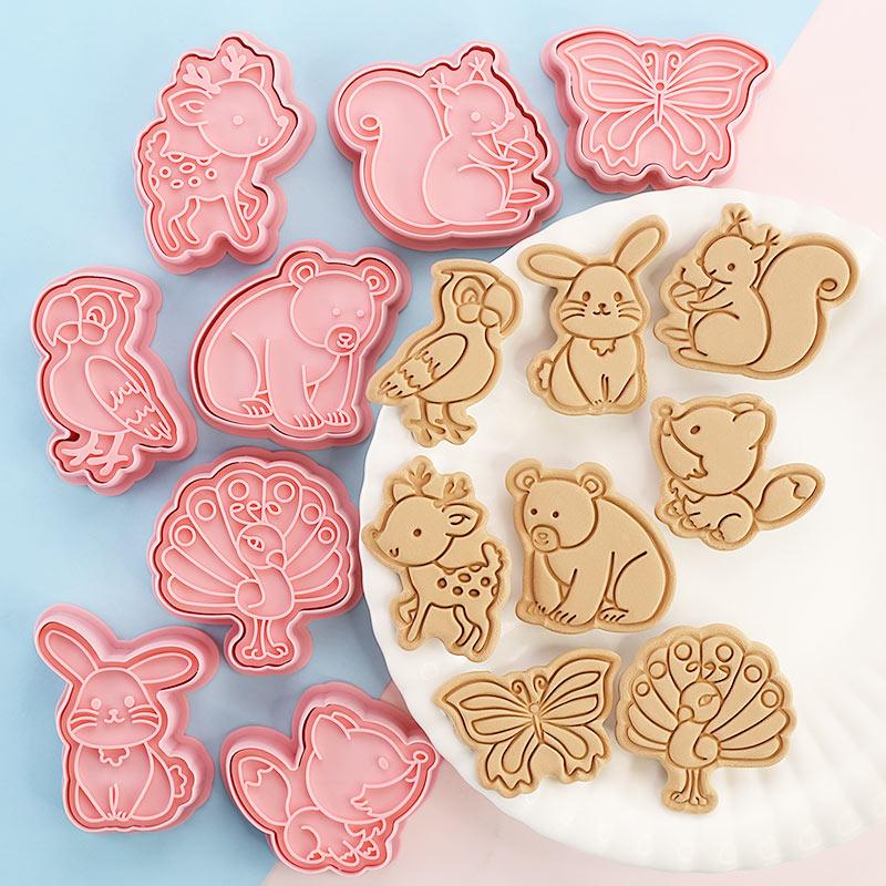 8 Stück/Set Plätzchenausstecher Kunststoff 3D Dinosaurierform Cartoon Pressbare Keksform Plätzchenstempel Küche Backen Gebäck Backzubehör