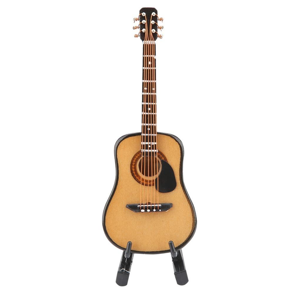 3PCS Mini Mini Wooden Guitar Wooden Guitar Ornament Décor Guitar Craft Model Dollhouse Accessory S