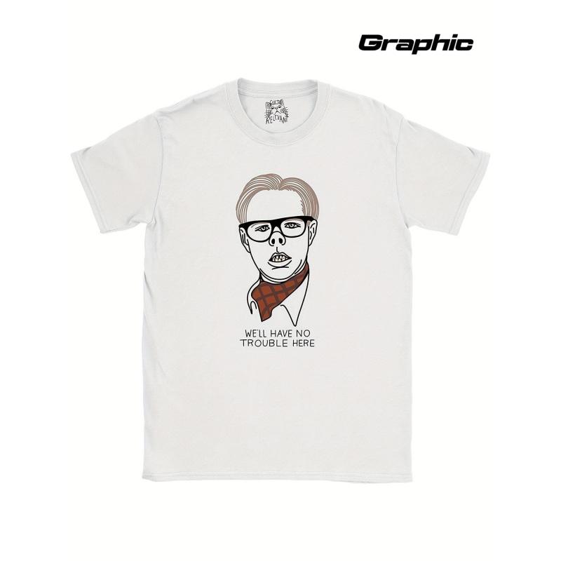 Men' The League Of Gentlemen Edward Funny Novelty T-Shirt - "We'll Have No Trouble Here" Slogan Print, White Casual Round Neck Short Sleeve Tee for