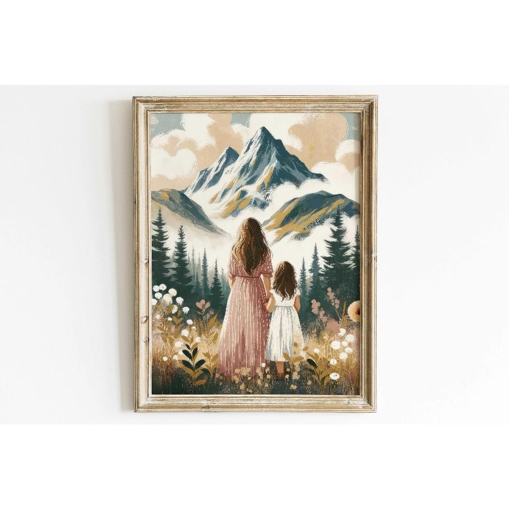 Mom & Child Wall Art Print Mother Daughter Son Portrait Printable Family Artwork Canvas Painting Living Room Bedroom Home Decor