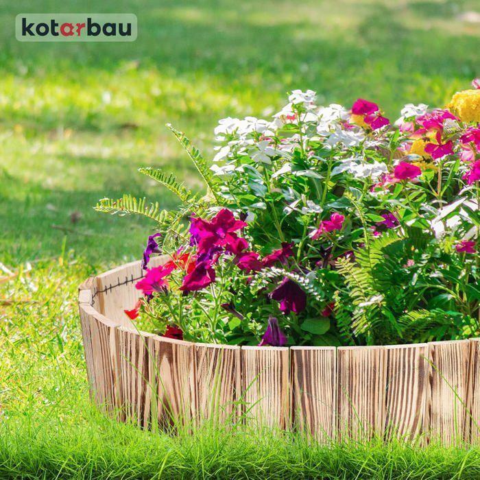 Outdoor Wooden Garden Border - 110 X 10 Cm - Wooden Garden Fence - Burnt Wood - Flexible Palisade - Garden Decoration KOTARBAU