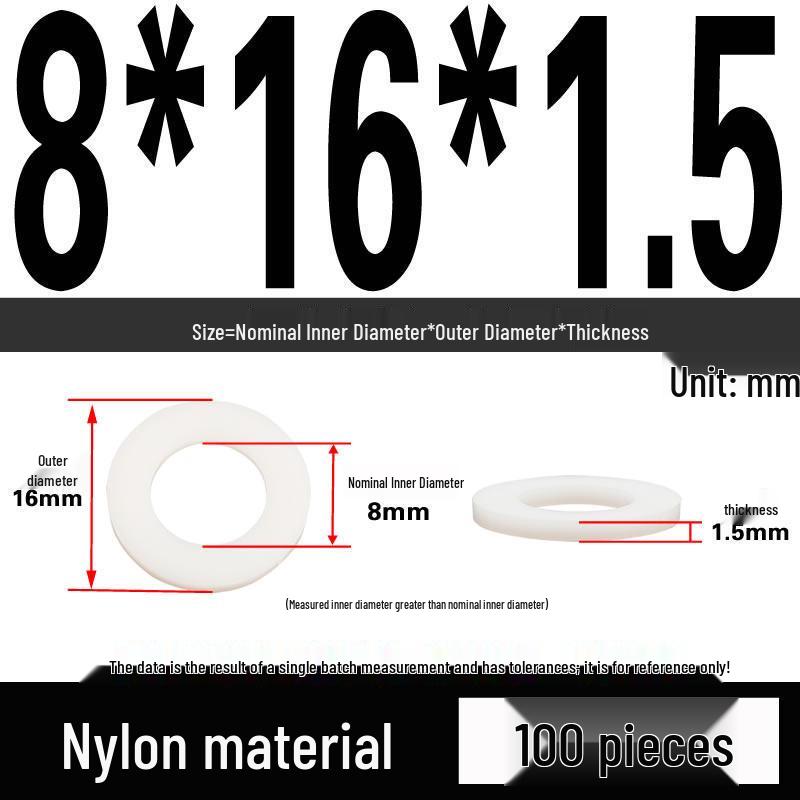 White Wear-Resistant Nylon Flat Washer Round Plastic Insulating Gasket M4-M20