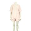 RAVIR Cotton Double Gauze Short Sleeves and Shorts Breathable and with Lace Size M Women's 100% Pajamas, Set, Moisture-Wicking Trim, Pink,