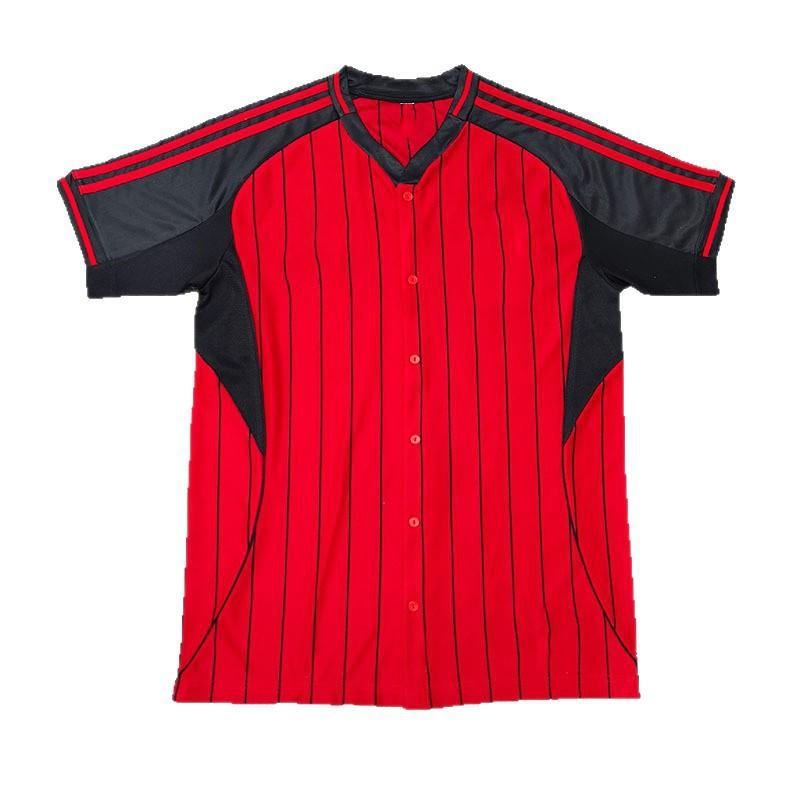Mens Bamboo Fiber Baseball Jersey Striped Football Fan Shirt White Embroidery Flamenca Home Kit