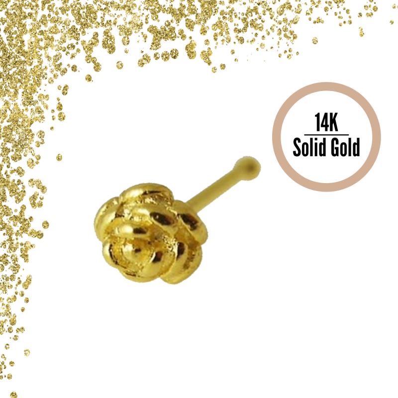 KODY PIERCING 14k Solid Gold Nose Piercing With Rose Design - Quality Piercing