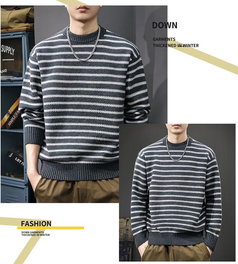 2025 Men's Striped Heavy Gauge Sweater: Autumn/Winter Long Sleeve Knit Base Layer