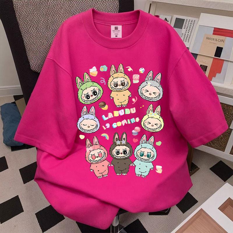 2025 New LABUBU Cartoon Cute Short Sleeved T-shirt for Women Slim Fit Loose Summer Thin Short Sleeved Shirt