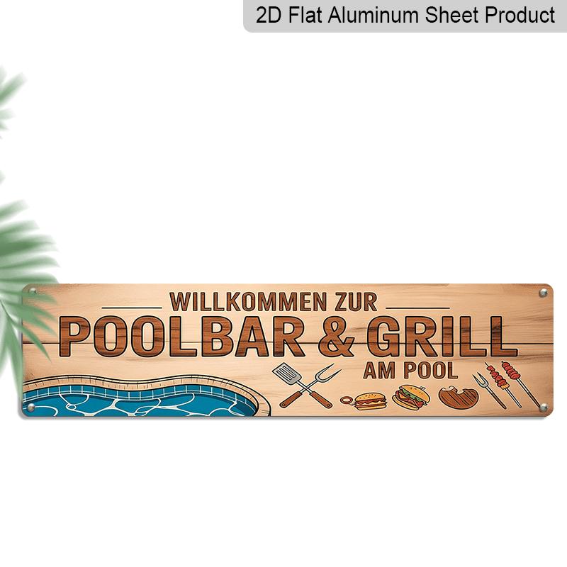 

2D Flat, 1pc German Welcome To The Pool Bar & Grill Sign - Vintage Aluminium Decorative Sign Suitable for Home Porch, Backyard Patio, Poolside Grill 40cm x 10cm