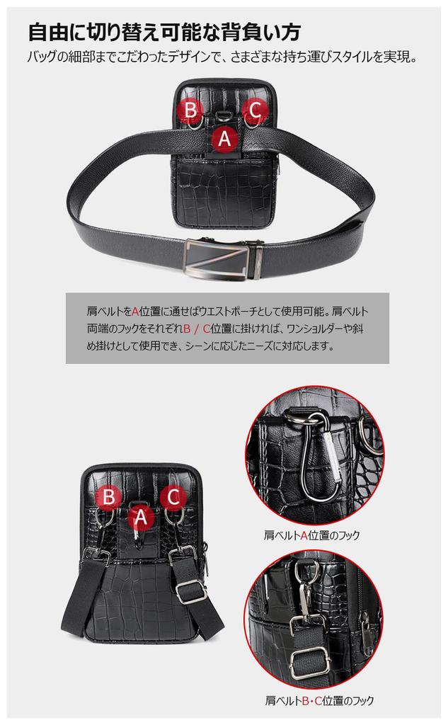 Cevins PU Leather Mini Shoulder Waist Crossbody with Carabiner and Adjustable Pouch Men's Bag, Pouch, Bag, Multifunctional, Compact, Small,