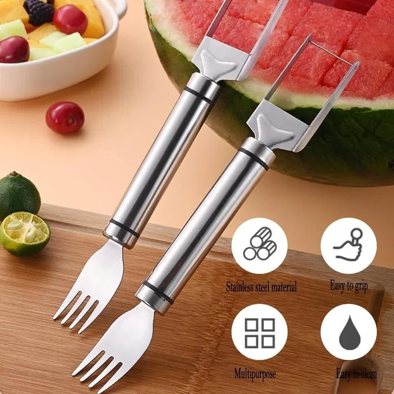 2 In 1 Watermelon Fork Slicer Stainless Steel Windmill Watermelon Cutter Artifact Salad Fruit Slicer Cutter Tool Useful Tool