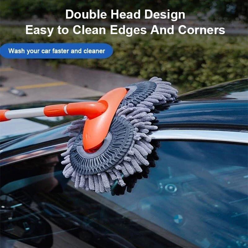 Car Wash Mop, Telescopic Car Wash Brush, Double Head, 360 Degree Rotation, Mop Head, Dry and Wet, Extendable Rod, Super Water Absorbent, Holds Foam,