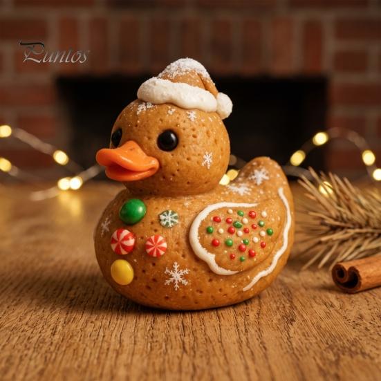 Kersthuisje Ornamentenset Kerst Eend Beeldje, Hars Beeldhouwwerk voor Decoratie, Leuke Micro Landschap Accessoires Desktop Ornamenten met Feestelijke Elementen