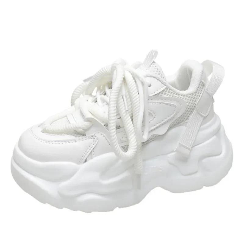 Fashion Fashion High Platform Sneakers Women Spring Autumn Lace Up Comfort Ventilate Non-slip Wedges Height Increasing Shoes Footwear